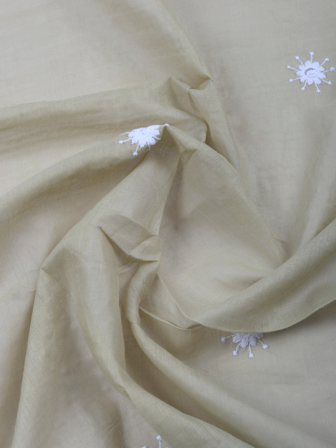 Beige Embroidered Cotton Blend Unstitched Suit &amp; Pant With Cotton Dupatta