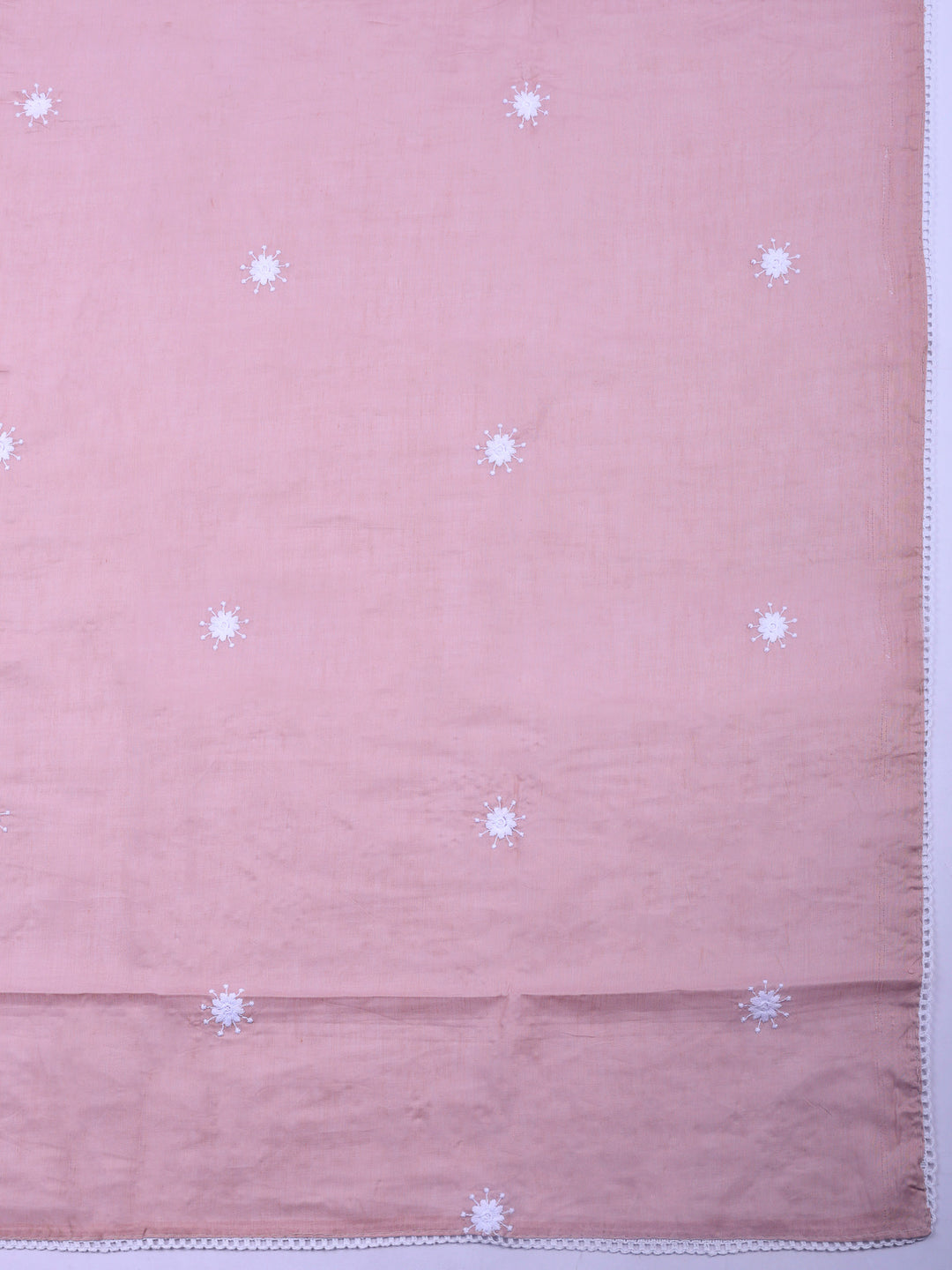 Dull Pink Embroidered Cotton Blend Unstitched Suit &amp; Pant With Cotton Dupatta
