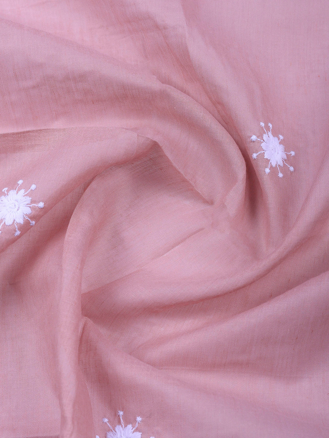 Dull Pink Embroidered Cotton Blend Unstitched Suit &amp; Pant With Cotton Dupatta