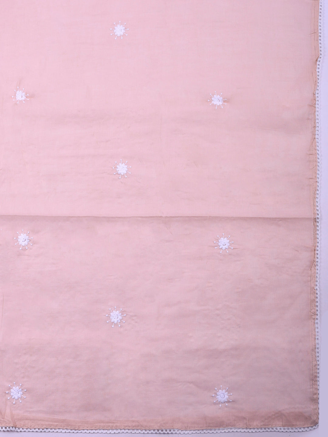 Peach Embroidered Cotton Blend Unstitched Suit &amp; Pant With Cotton Dupatta