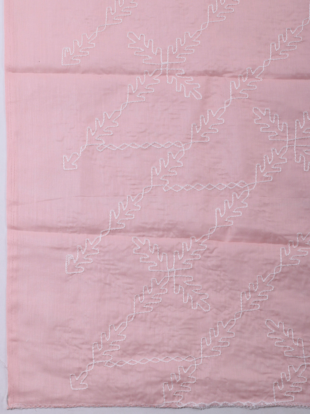 Peach Embroidered Cotton Blend Unstitched Suit &amp; Pant With Cotton Dupatta