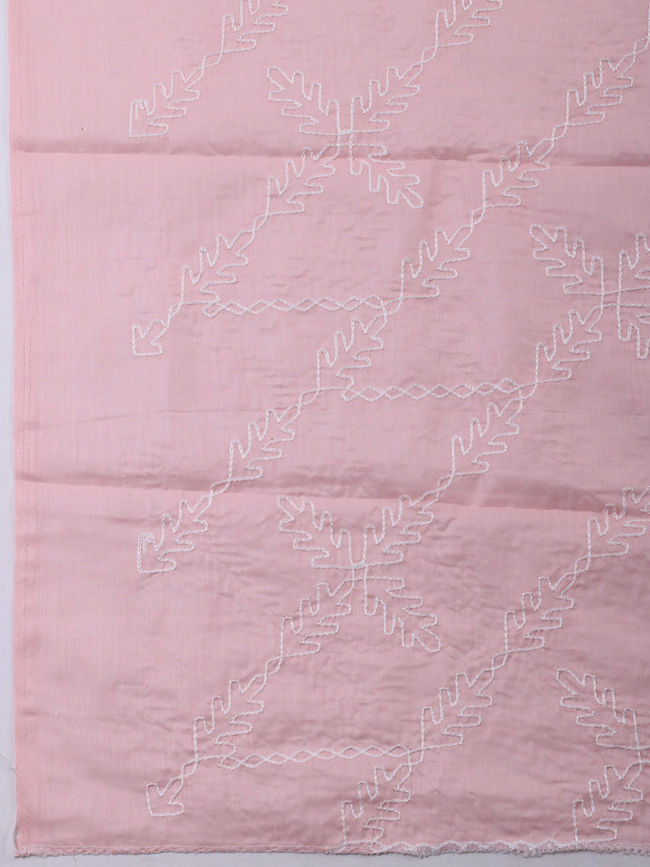 Peach Embroidered Cotton Blend Unstitched Suit &amp; Pant With Cotton Dupatta