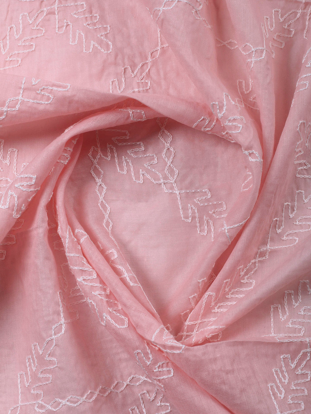 Peach Embroidered Cotton Blend Unstitched Suit &amp; Pant With Cotton Dupatta
