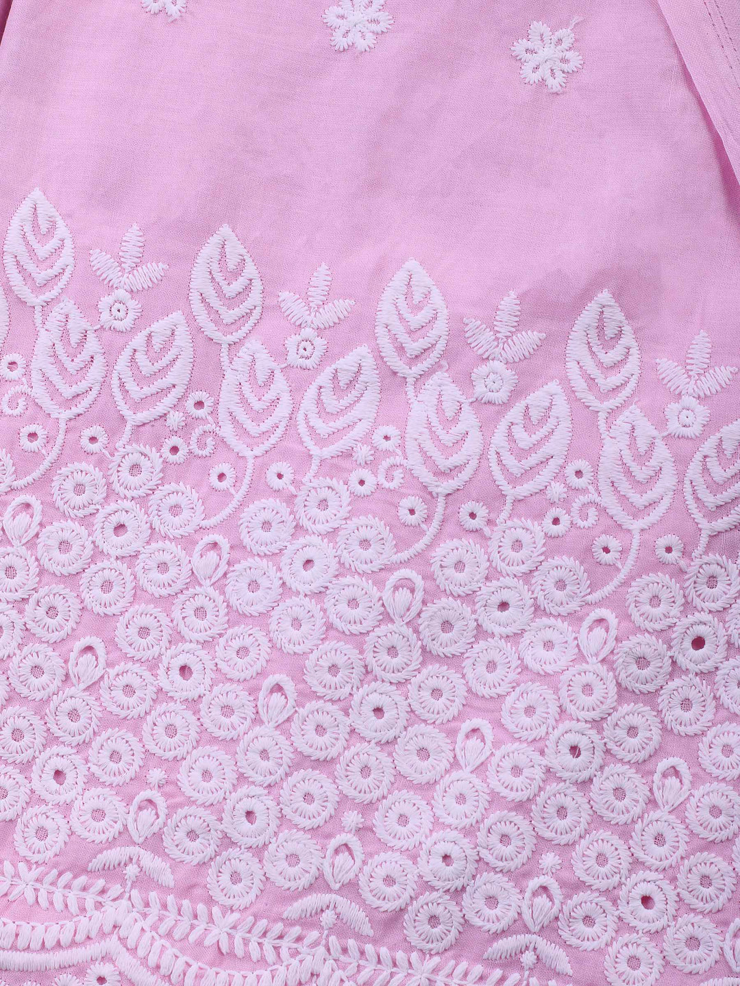 Pink Embroidered Cotton Blend Unstitched Suit &amp; Pant With Cotton Dupatta