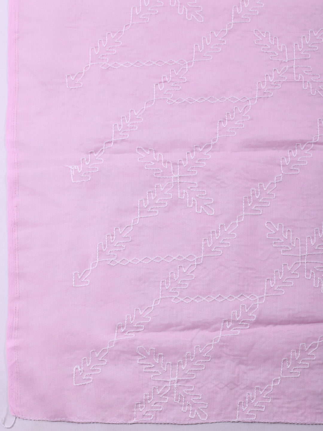 Pink Embroidered Cotton Blend Unstitched Suit &amp; Pant With Cotton Dupatta