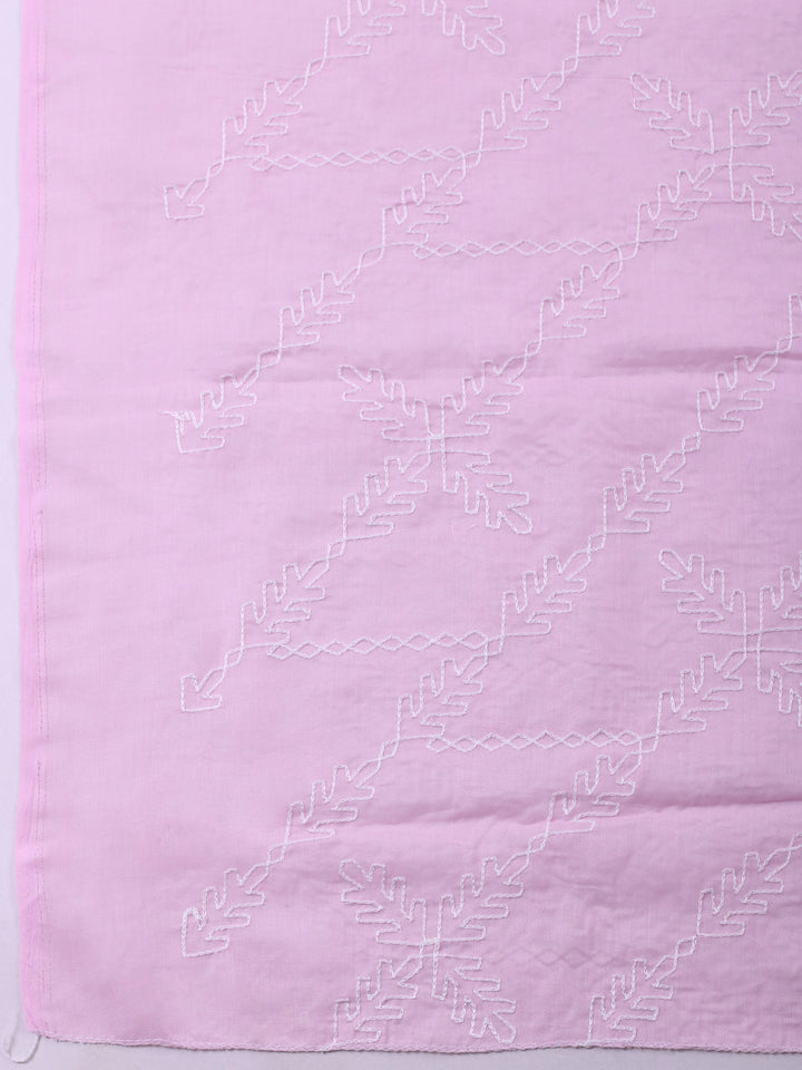 Pink Embroidered Cotton Blend Unstitched Suit &amp; Pant With Cotton Dupatta