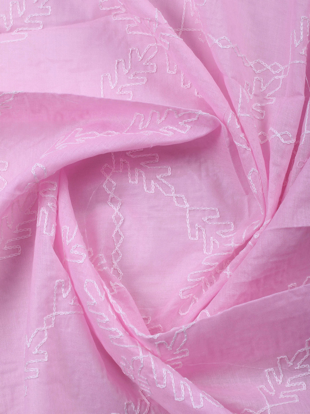 Pink Embroidered Cotton Blend Unstitched Suit &amp; Pant With Cotton Dupatta