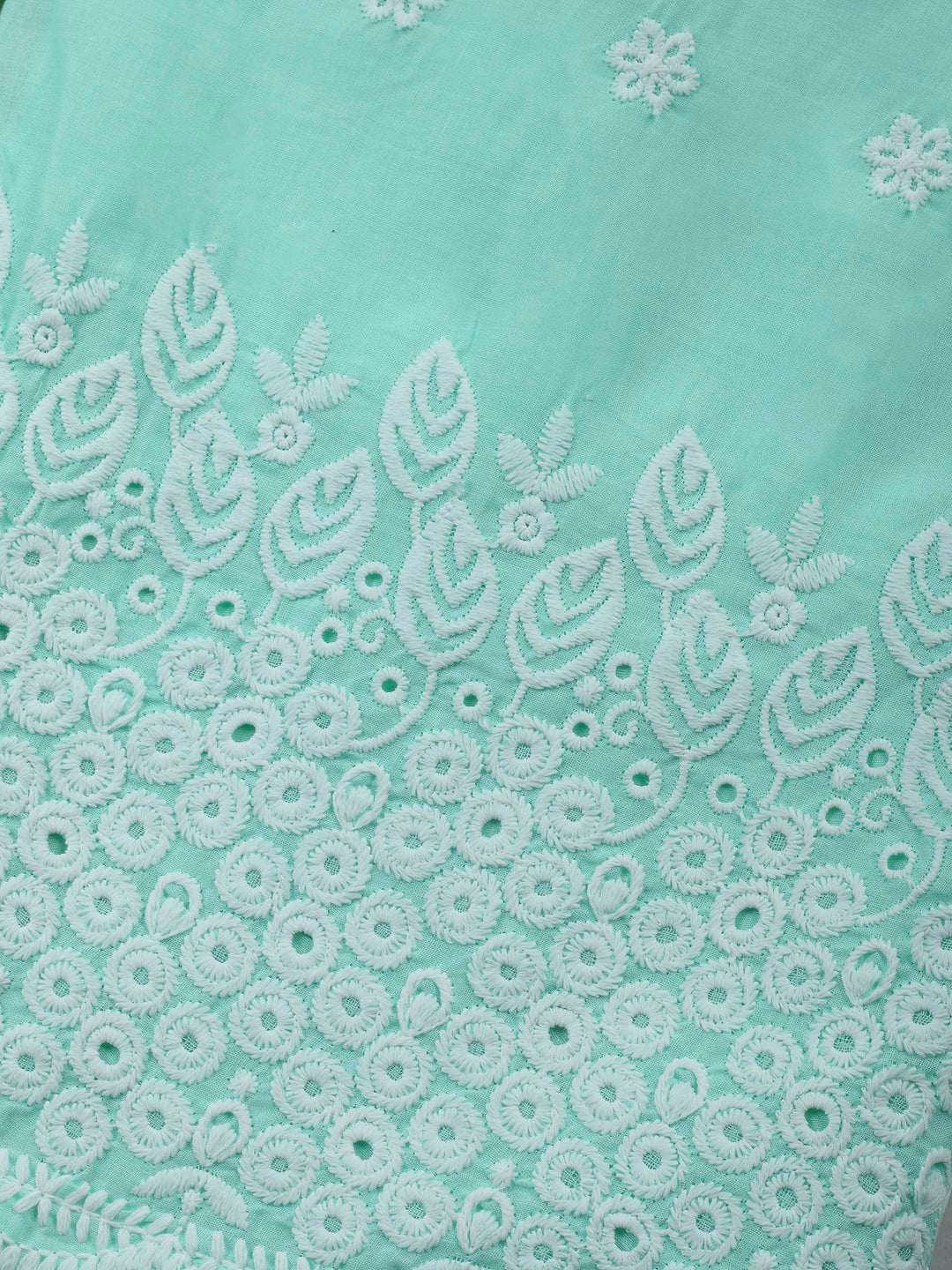 Sea Green Embroidered Cotton Blend Unstitched Suit &amp; Pant With Cotton Dupatta