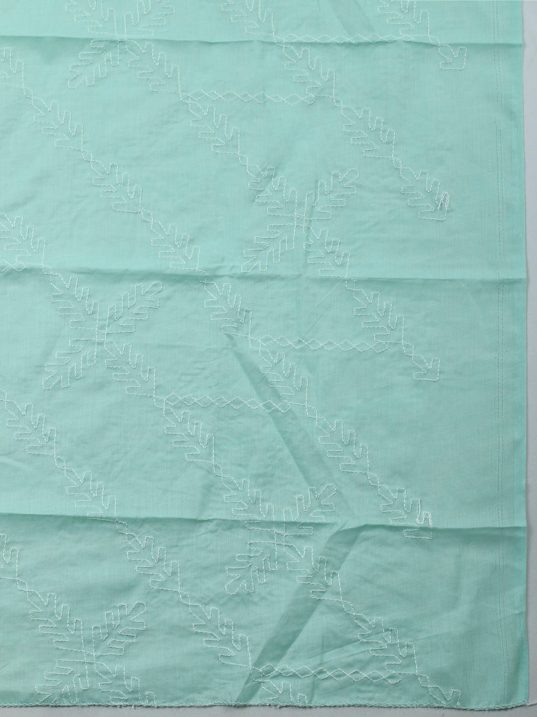 Sea Green Embroidered Cotton Blend Unstitched Suit &amp; Pant With Cotton Dupatta