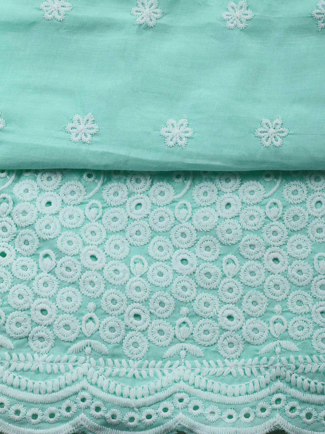 Sea Green Embroidered Cotton Blend Unstitched Suit &amp; Pant With Cotton Dupatta