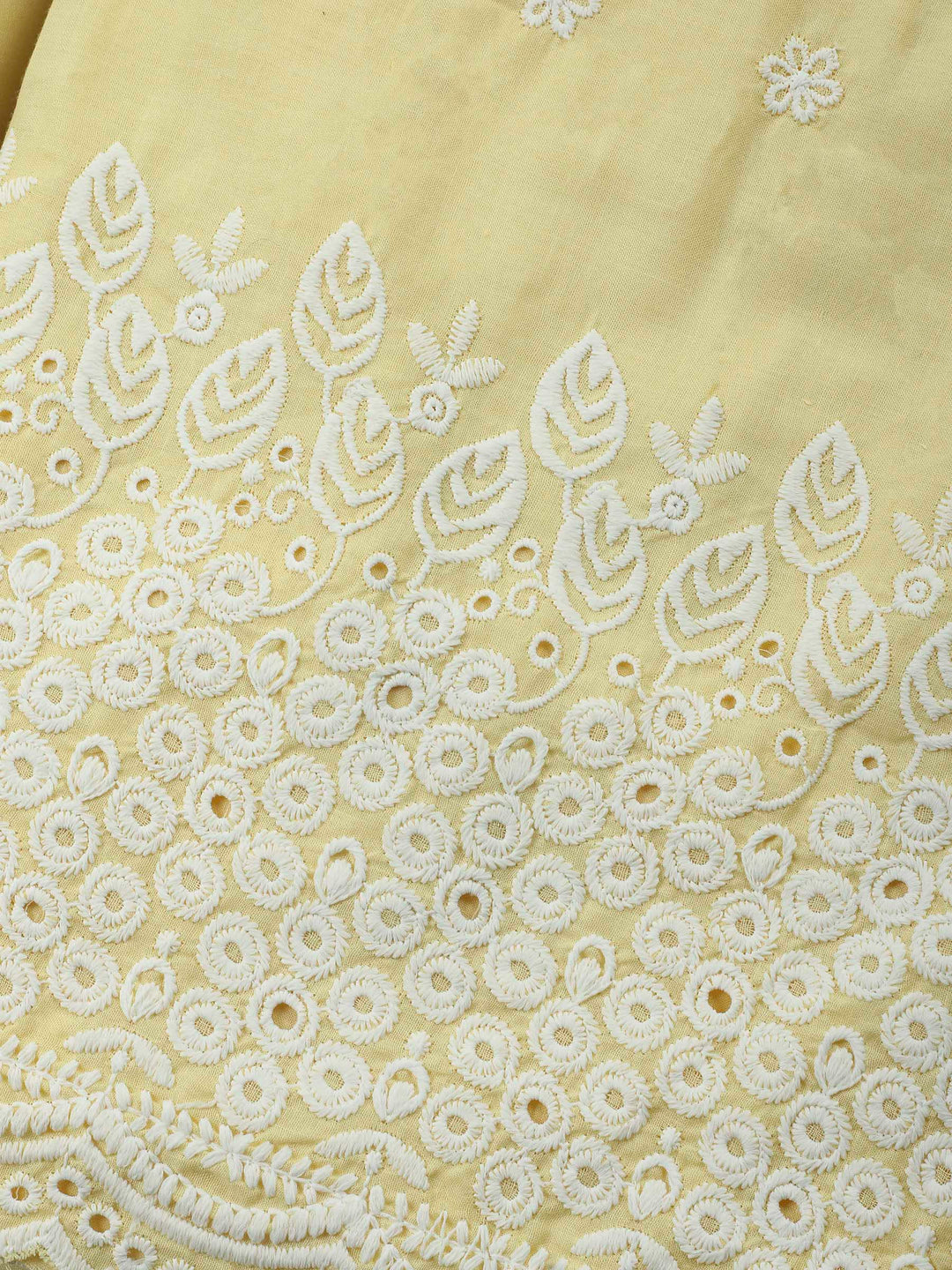 Yellow Embroidered Cotton Blend Unstitched Suit &amp; Pant With Cotton Dupatta