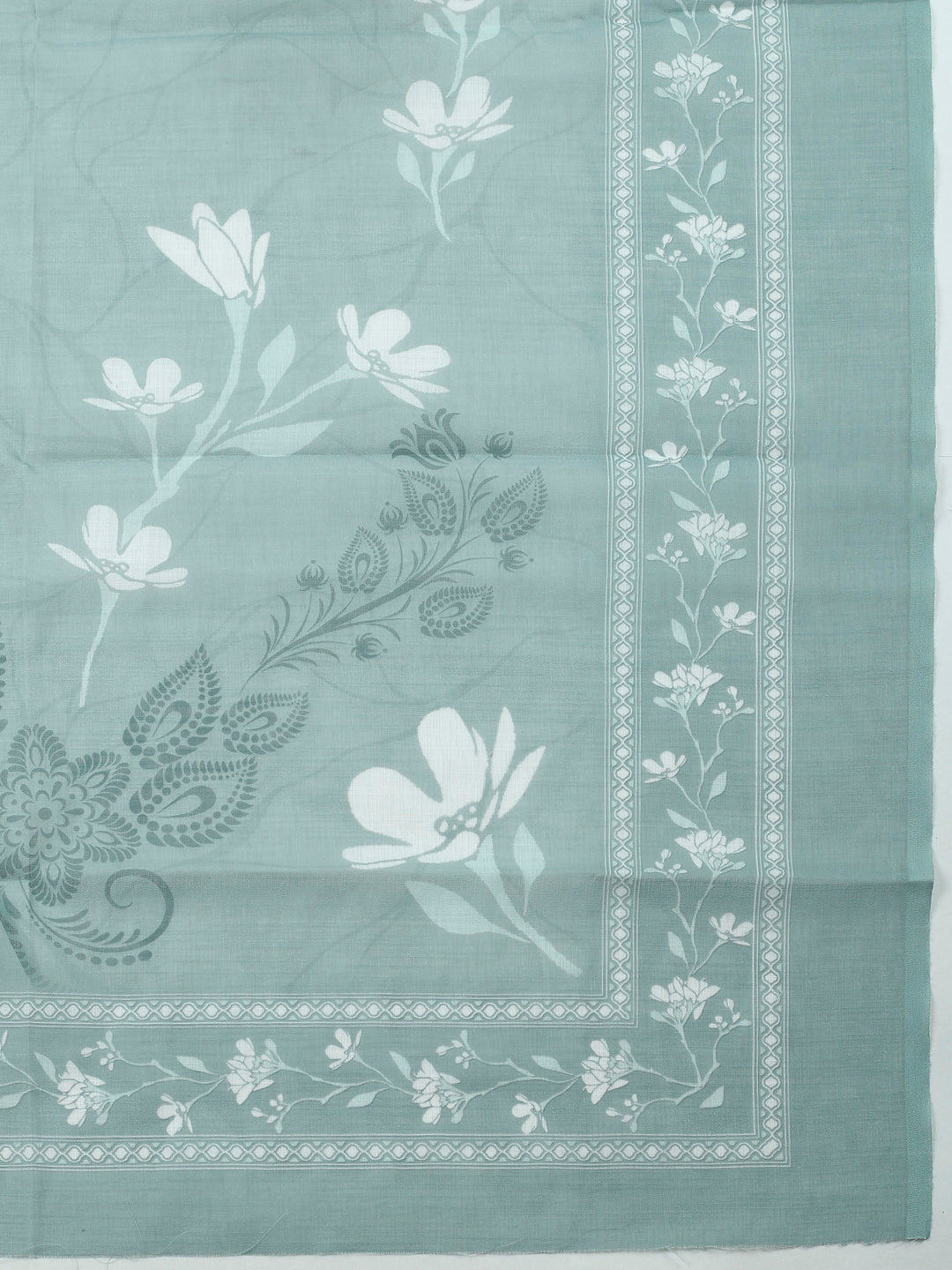 Aqua Green Embroidered Cotton Blend Unstitched Suit &amp; Pant With Cotton Dupatta