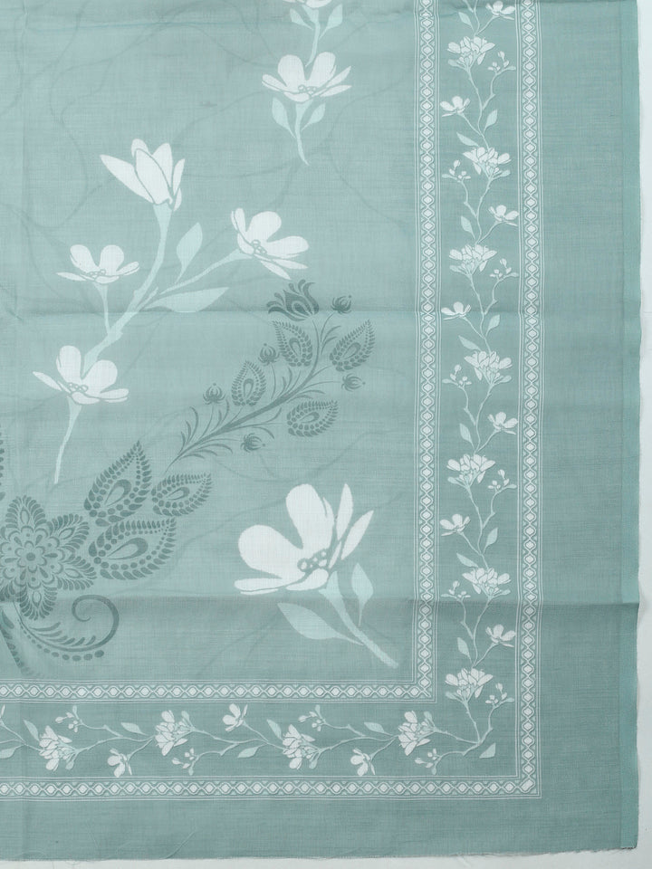 Aqua Green Embroidered Cotton Blend Unstitched Suit &amp; Pant With Cotton Dupatta
