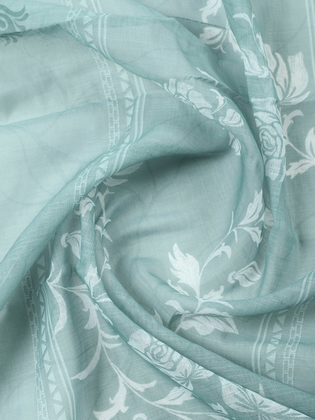 Aqua Green Embroidered Cotton Blend Unstitched Suit &amp; Pant With Cotton Dupatta