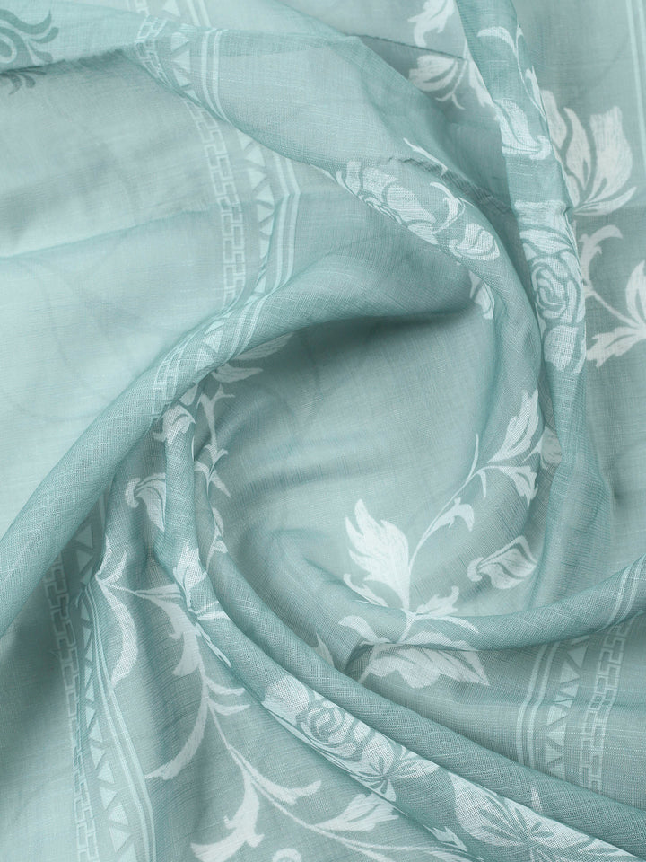 Aqua Green Embroidered Cotton Blend Unstitched Suit &amp; Pant With Cotton Dupatta