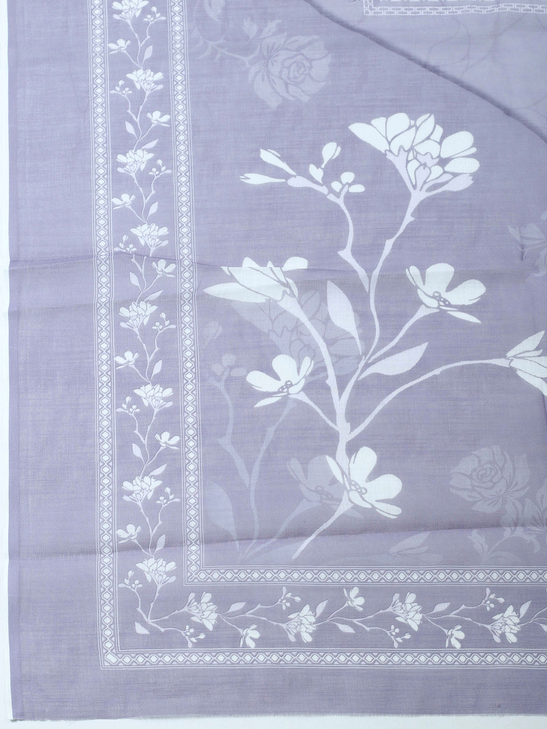 Grey Embroidered Cotton Blend Unstitched Suit &amp; Pant With Cotton Dupatta