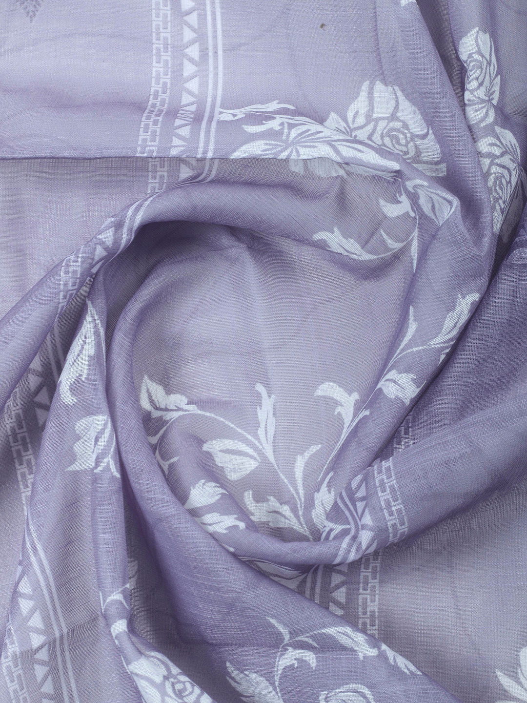Grey Embroidered Cotton Blend Unstitched Suit &amp; Pant With Cotton Dupatta