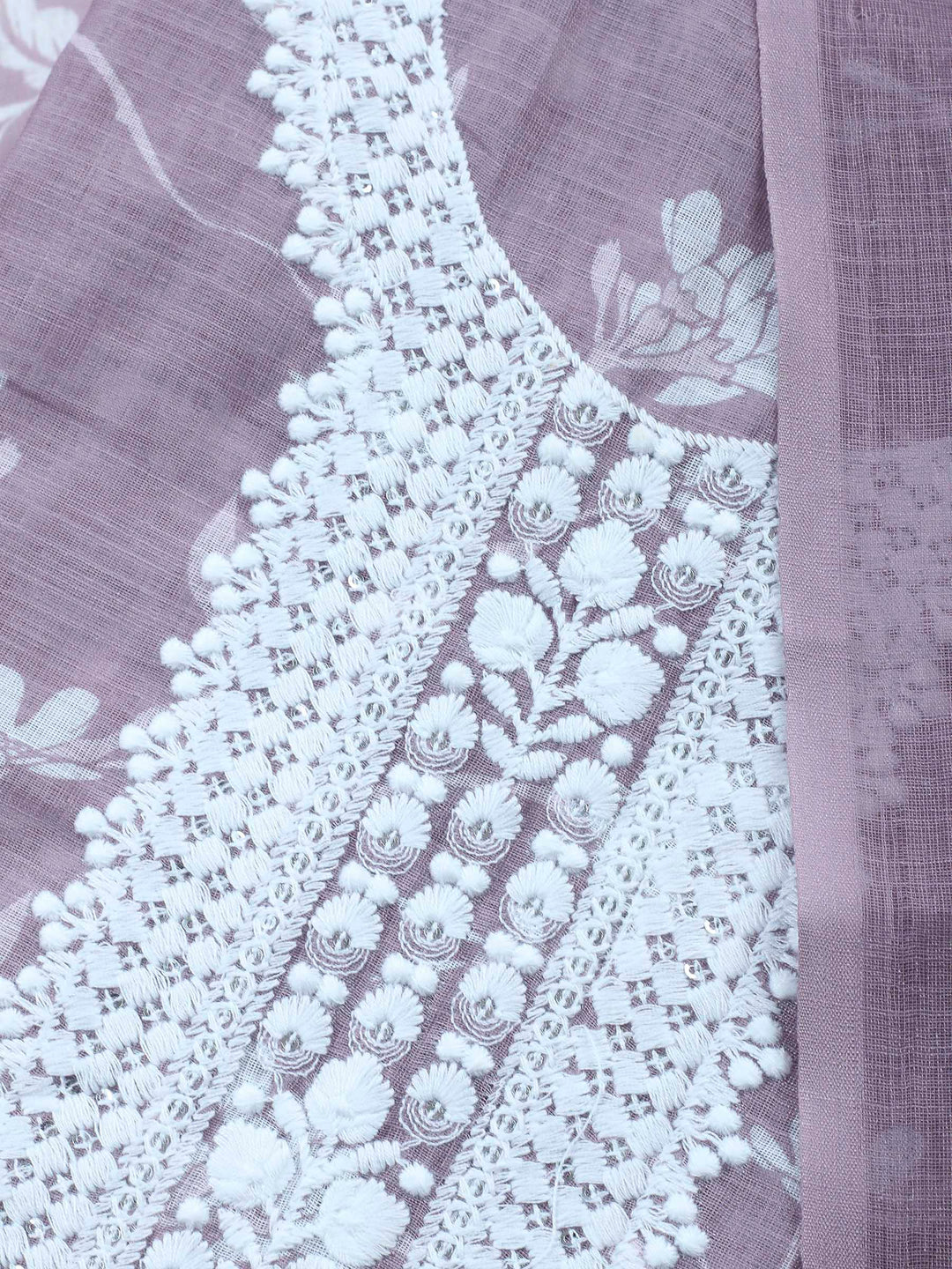 Onion Pink Embroidered Cotton Blend Unstitched Suit &amp; Pant With Cotton Dupatta