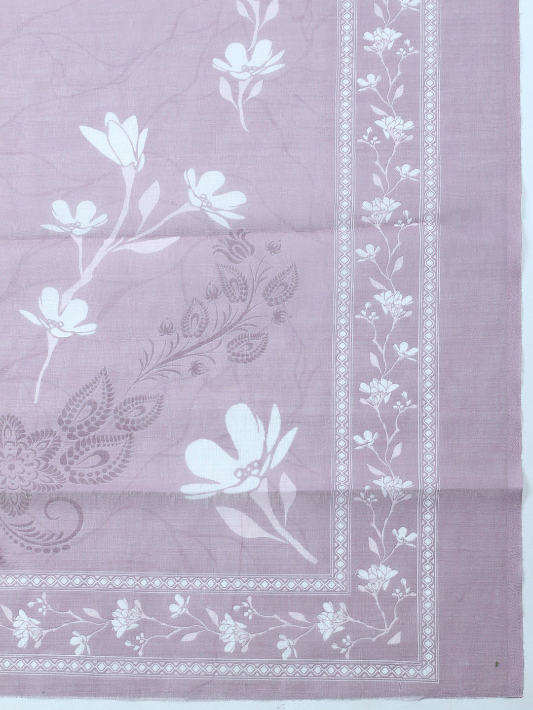 Onion Pink Embroidered Cotton Blend Unstitched Suit &amp; Pant With Cotton Dupatta