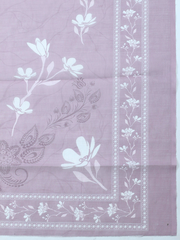 Onion Pink Embroidered Cotton Blend Unstitched Suit &amp; Pant With Cotton Dupatta