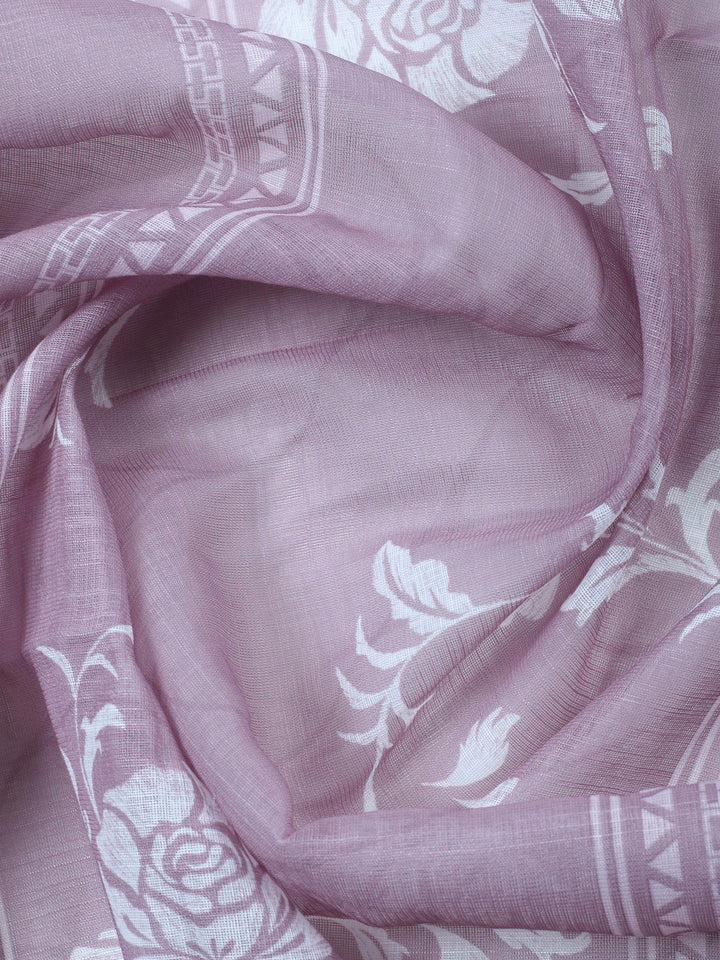 Onion Pink Embroidered Cotton Blend Unstitched Suit &amp; Pant With Cotton Dupatta