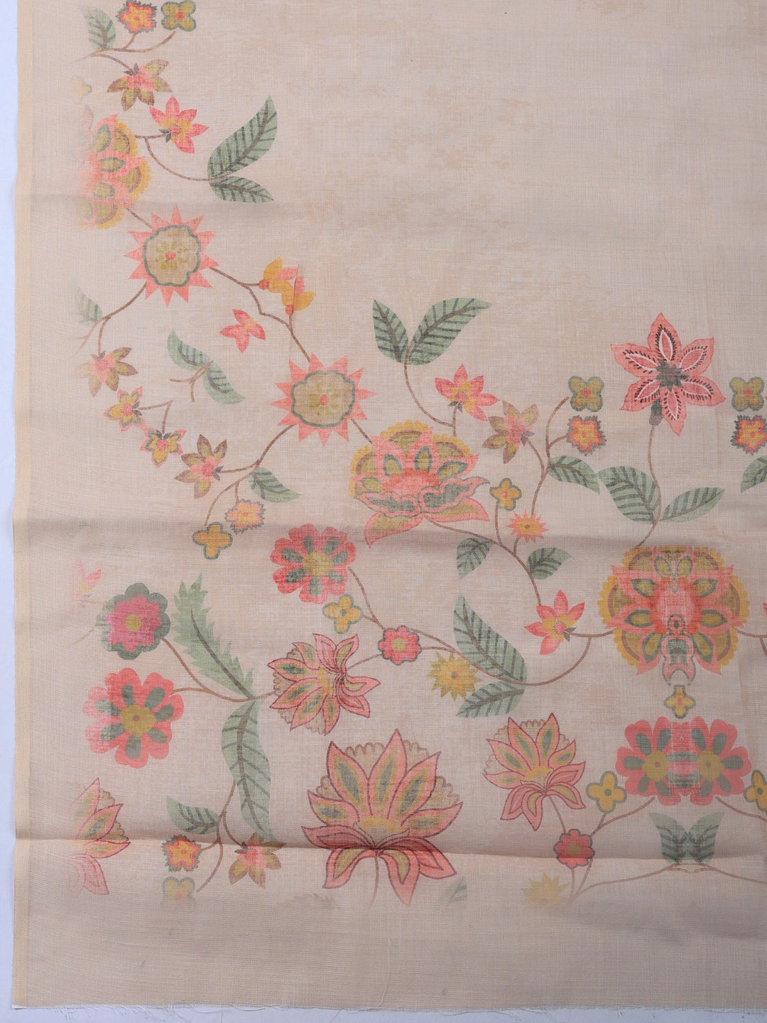 Beige Embroidered Linen Blend Unstitched Suit &amp; Pant With Linen Dupatta