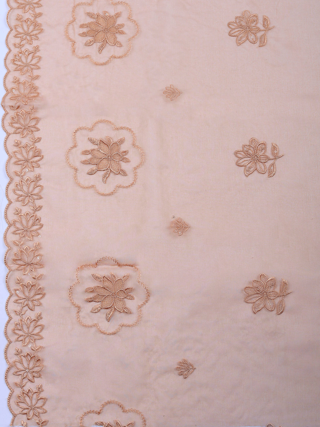 Brown Embroidered Chanderi Unstitched Suit &amp; Pant With Chanderi Dupatta