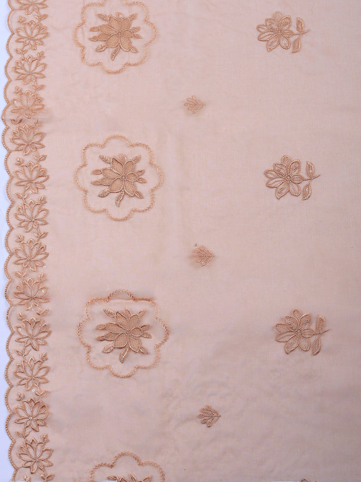 Brown Embroidered Chanderi Unstitched Suit &amp; Pant With Chanderi Dupatta
