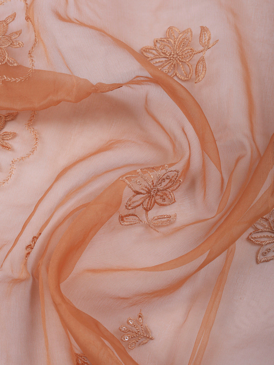 Brown Embroidered Chanderi Unstitched Suit &amp; Pant With Chanderi Dupatta