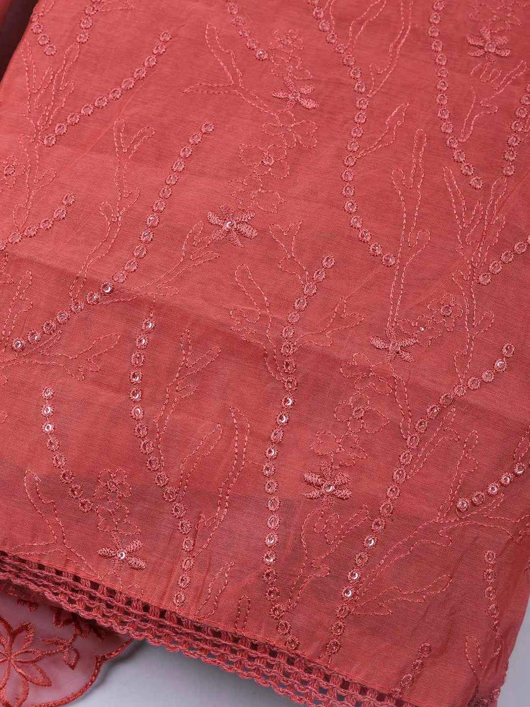 Dusty Pink Embroidered Chanderi Unstitched Suit &amp; Pant With Chanderi Dupatta