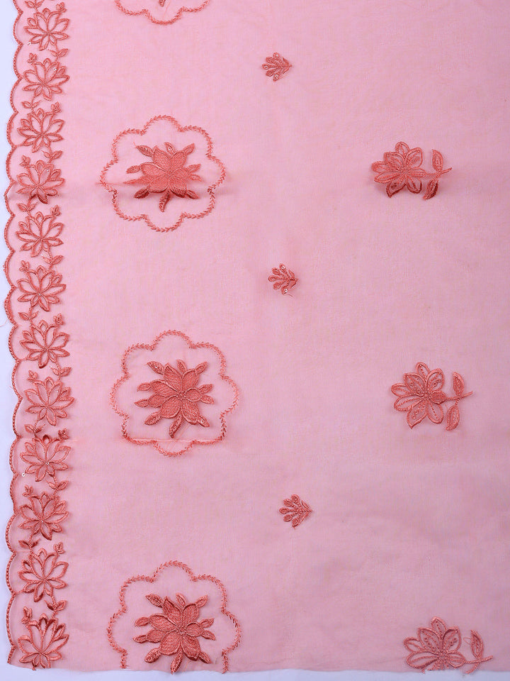 Dusty Pink Embroidered Chanderi Unstitched Suit &amp; Pant With Chanderi Dupatta
