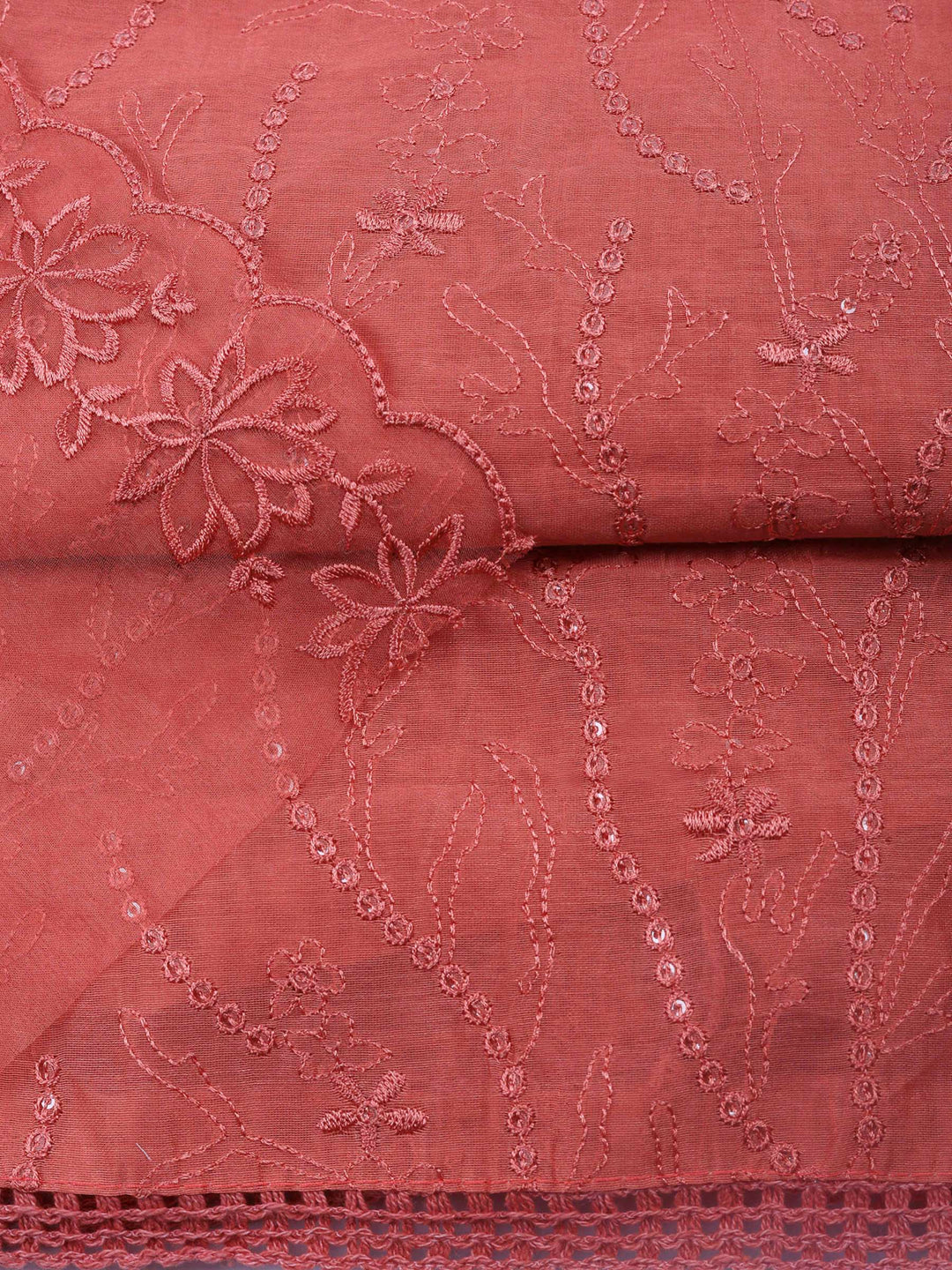 Dusty Pink Embroidered Chanderi Unstitched Suit &amp; Pant With Chanderi Dupatta