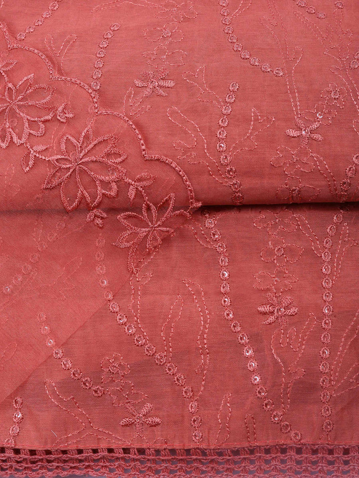 Dusty Pink Embroidered Chanderi Unstitched Suit &amp; Pant With Chanderi Dupatta