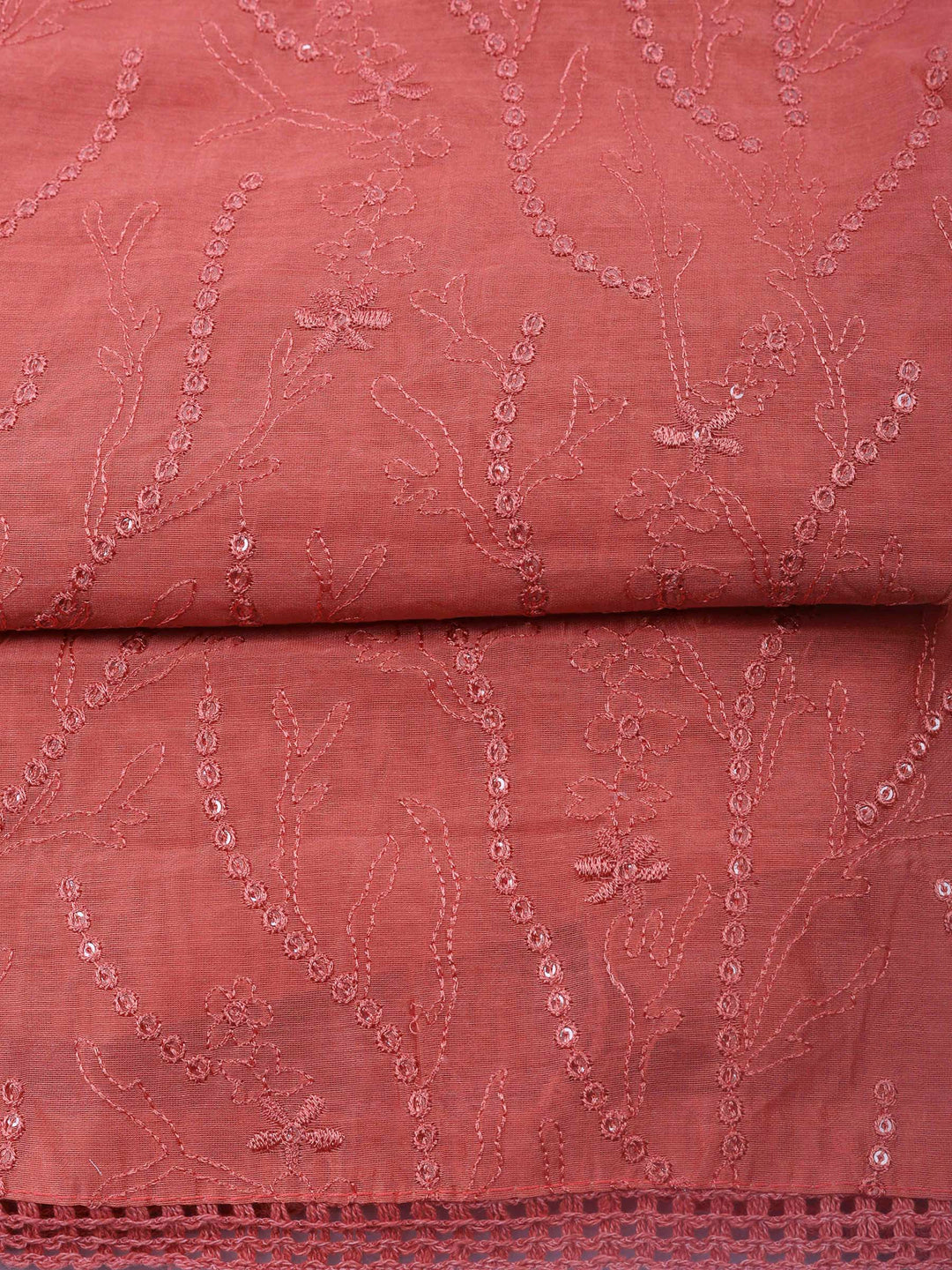 Dusty Pink Embroidered Chanderi Unstitched Suit &amp; Pant With Chanderi Dupatta