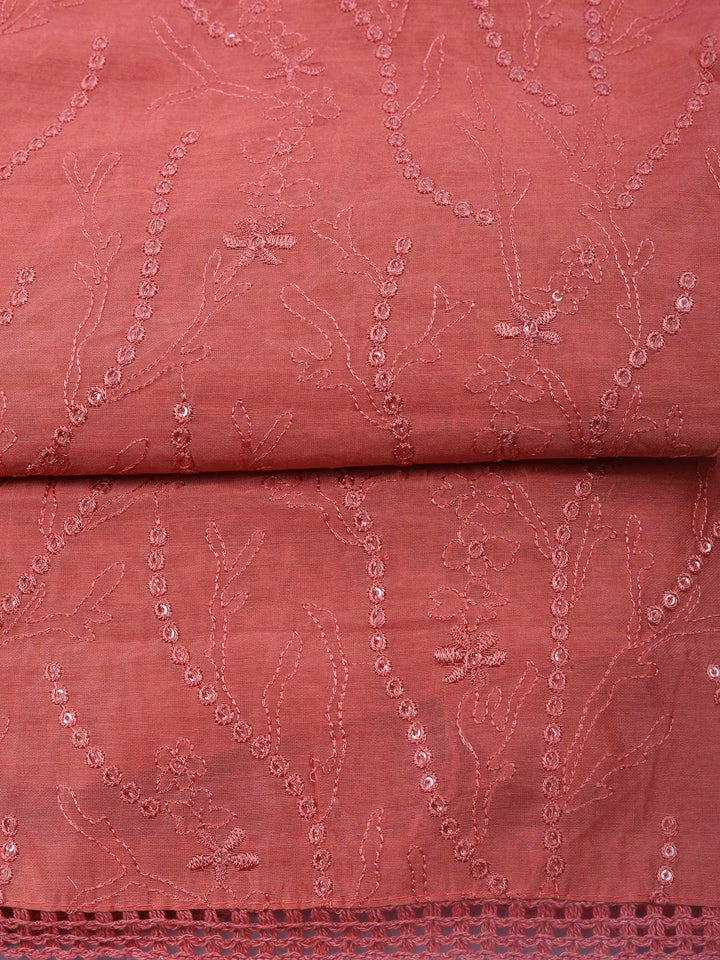 Dusty Pink Embroidered Chanderi Unstitched Suit &amp; Pant With Chanderi Dupatta