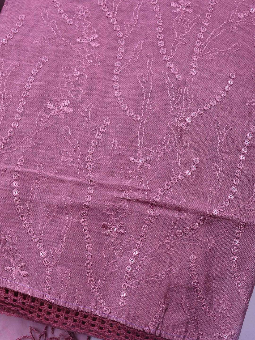 Lavender Embroidered Chanderi Unstitched Suit &amp; Pant With Chanderi Dupatta