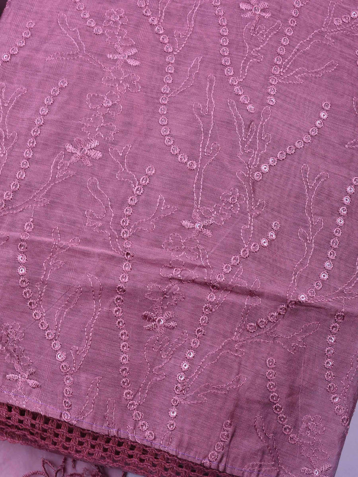 Lavender Embroidered Chanderi Unstitched Suit &amp; Pant With Chanderi Dupatta