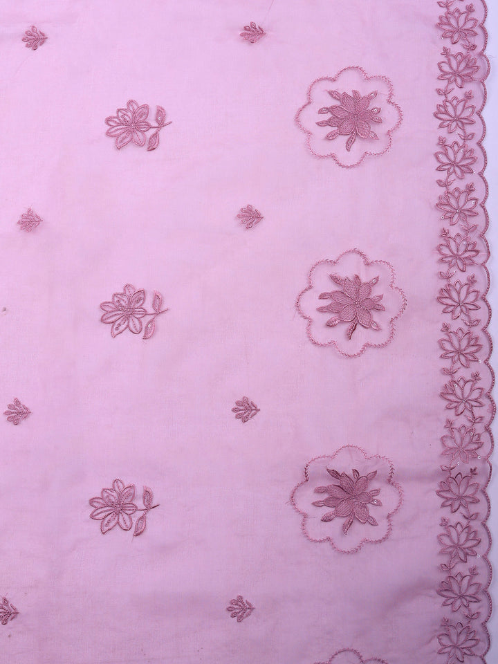 Lavender Embroidered Chanderi Unstitched Suit &amp; Pant With Chanderi Dupatta
