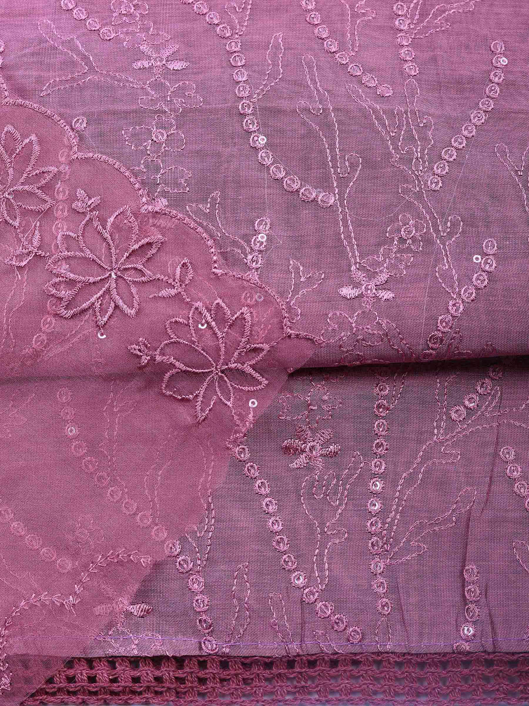 Lavender Embroidered Chanderi Unstitched Suit &amp; Pant With Chanderi Dupatta