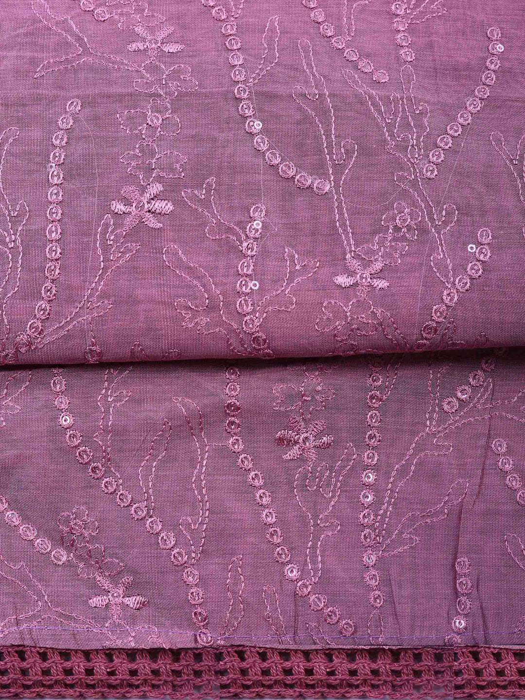 Lavender Embroidered Chanderi Unstitched Suit &amp; Pant With Chanderi Dupatta