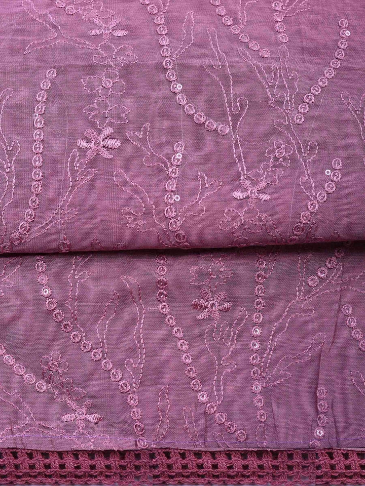 Lavender Embroidered Chanderi Unstitched Suit &amp; Pant With Chanderi Dupatta