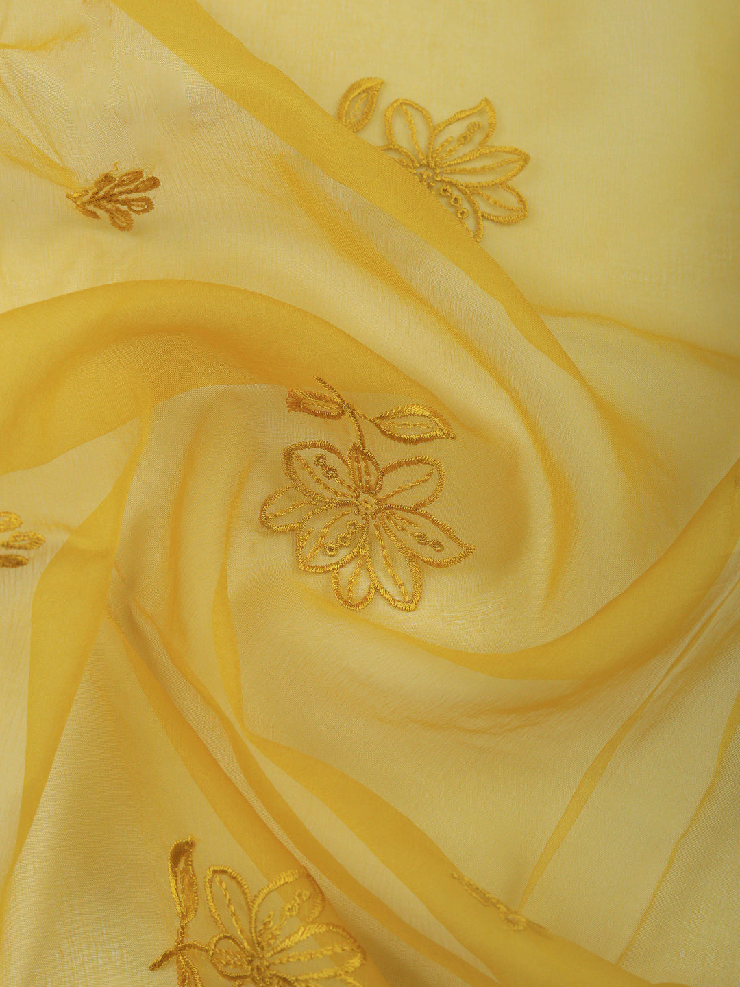 Mustard Embroidered Chanderi Unstitched Suit &amp; Pant With Chanderi Dupatta