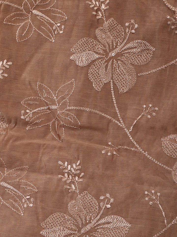 Brown Embroidery Chanderi Unstitched Dress Material