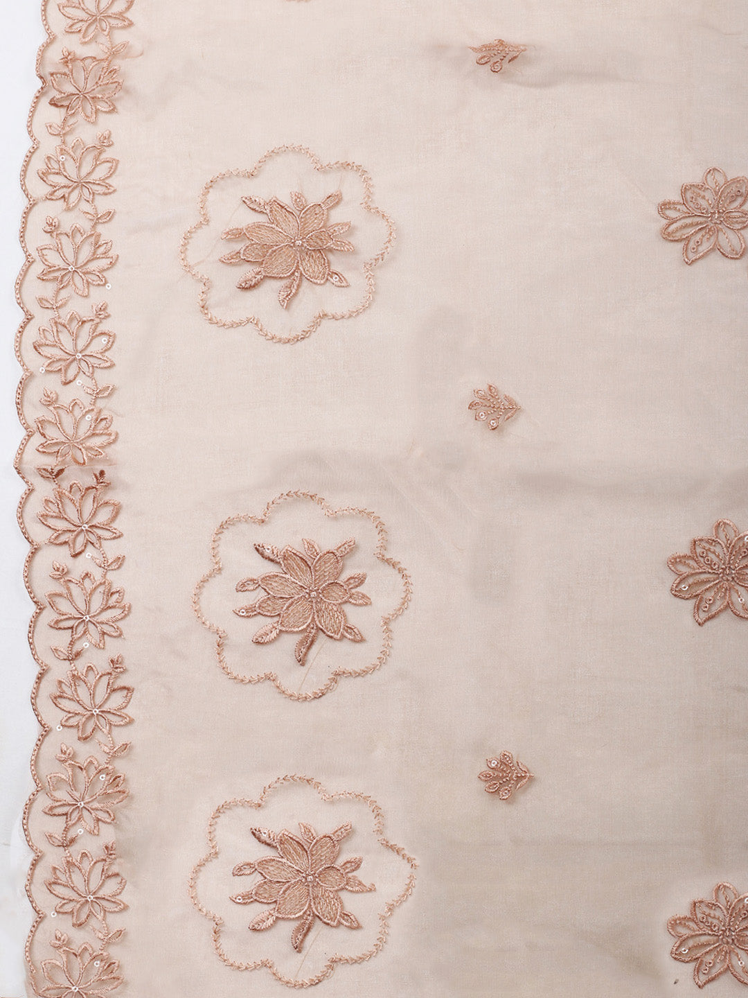 Brown Embroidery Chanderi Unstitched Dress Material