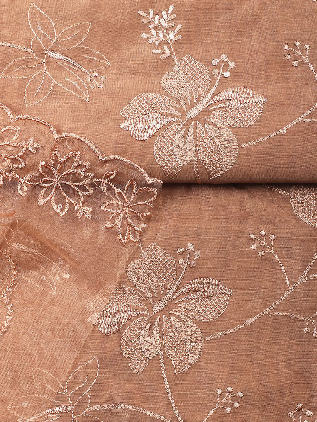 Brown Embroidery Chanderi Unstitched Dress Material