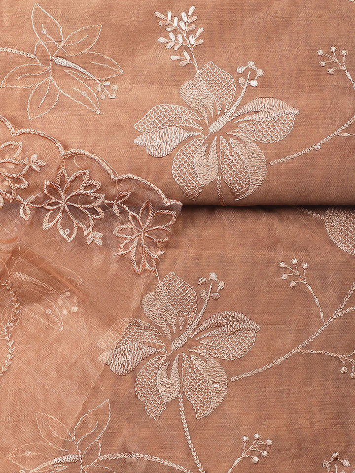 Brown Embroidery Chanderi Unstitched Dress Material
