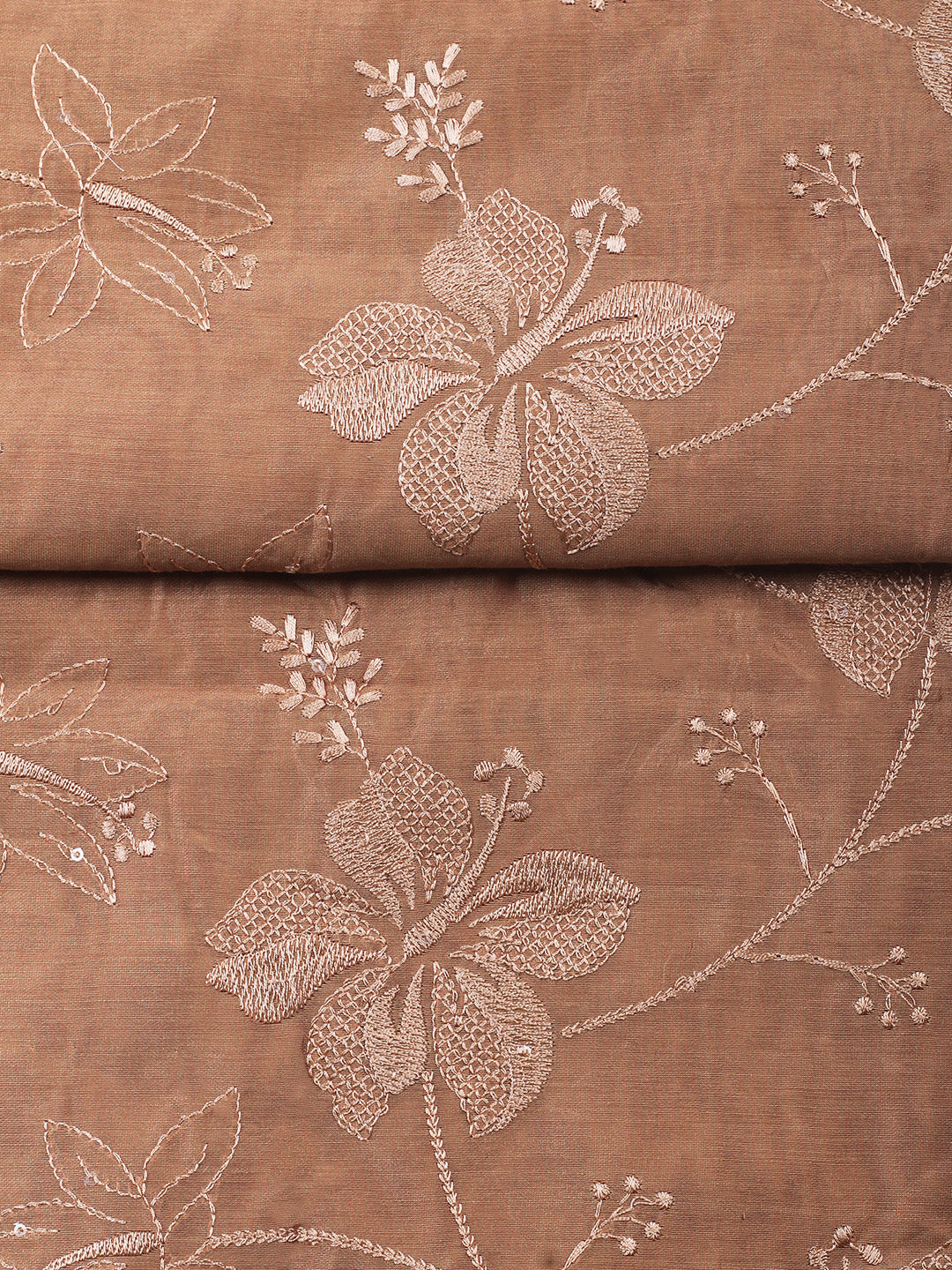Brown Embroidery Chanderi Unstitched Dress Material