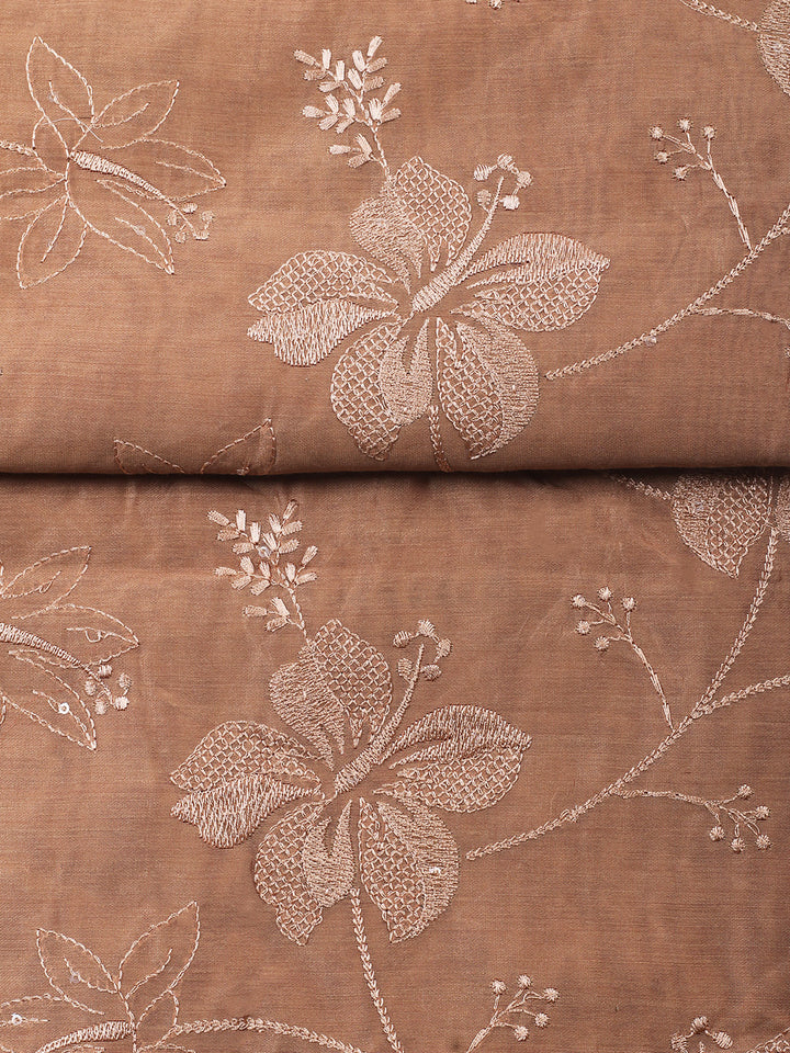 Brown Embroidery Chanderi Unstitched Dress Material