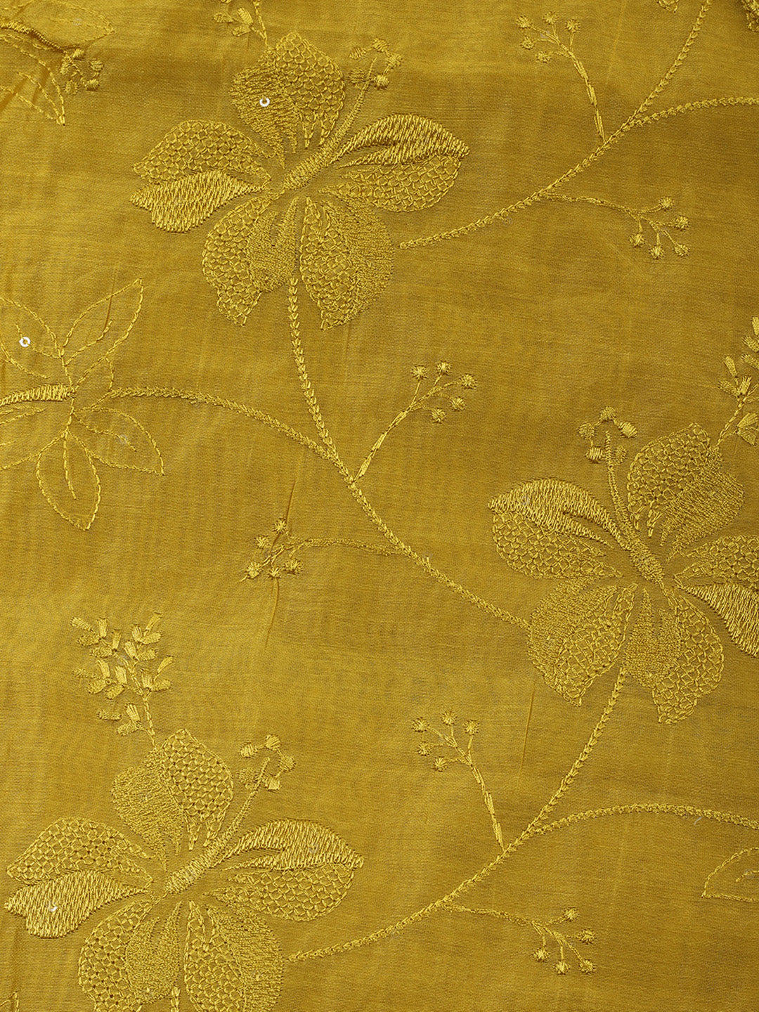 Mustard Embroidery Chanderi Unstitched Dress Material