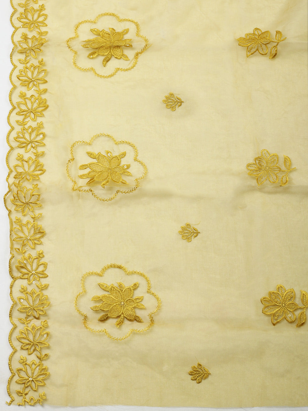 Mustard Embroidery Chanderi Unstitched Dress Material